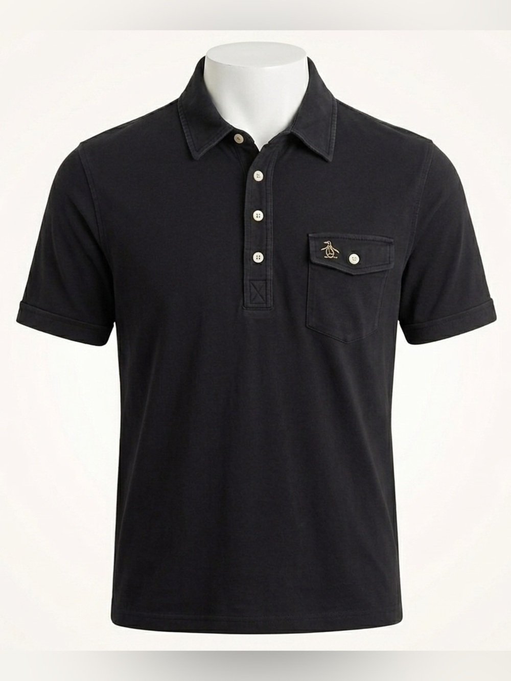 Original Penguin Polo Shirt Mens Large Heritage Slim Fit Black Short Sleeve Pima